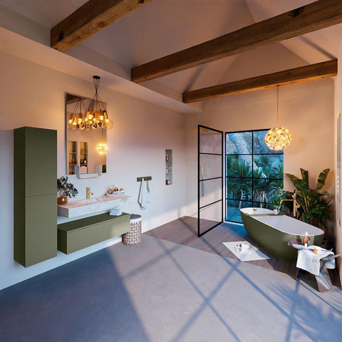 Mondiaz ALAN-DLUX Ensemble de meuble - 110cm - meuble Army mat - 1 tiroir - Lavabo Cloud Frappe suspendu - vasque Centre - 1 trou de robinet SW805486