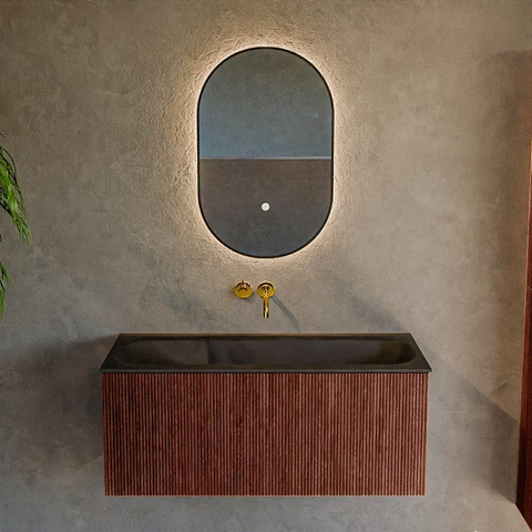 Mondiaz KURVE Ensemble meuble de salle de bains - 100x46x40cm - 1 tiroir - vasque solid surface - central - sans trou de robinet - Ruby SW1415437