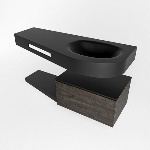 MONDIAZ RIVA Badkamermeubelset - 120x50x30cm - 1 lade - MDF Dark Brown mat - push to open - 1 kraangat - wasbak rechts - solid surface urban SW702577