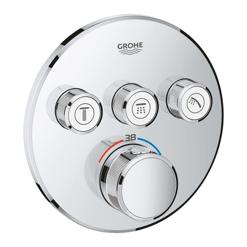 Grohe Grohtherm SmartControl Inbouwkraan - thermostatisch - met omstel voor 3 functies - rond - Supersteel (RVS) SW225097