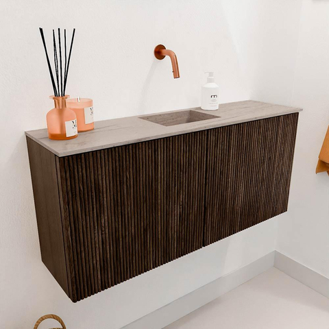 Mondiaz JOYA-DLUX 90cm meuble de salle de bains - couleur Walnut - Vasque FAYE position Milieu Sans trou de robinet couleur Saba. SW1424657