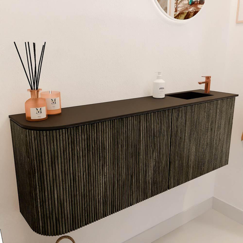Mondiaz JOYA 111.6cm meuble de salle de bains - arrondi gauche couleur Shadow - Vasque FAYE position Droite 1 trou de robinet couleur Urban. SW1421536