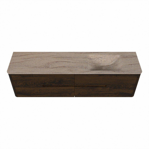 Mondiaz CIRO-DLUX Badkamermeubelset - 180x45x50cm - Solid surface wastafel Saba - 1 wasbak Rechts - 1 kraangat - 4 lades - Walnut SW1530698