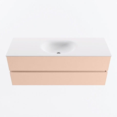 MONDIAZ VICA Ensemble meuble de salle de bains - 130cm - meuble bas rosee - 2 tiroirs - lavabo moon au centre - 1 trou de robinet - version haute 60cm - talc SW1080344