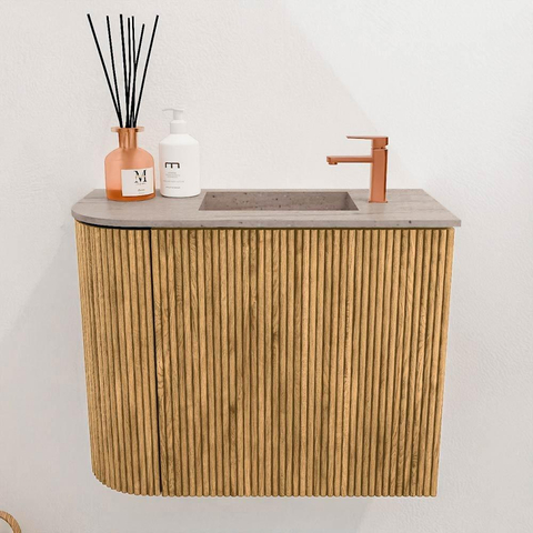 Mondiaz JOYA-DLUX Meuble de toilette 51,6cm - arrondi gauche couleur Chêne - Vasque FAYE position Droite 1 trou de robinet couleur Saba SW1424208