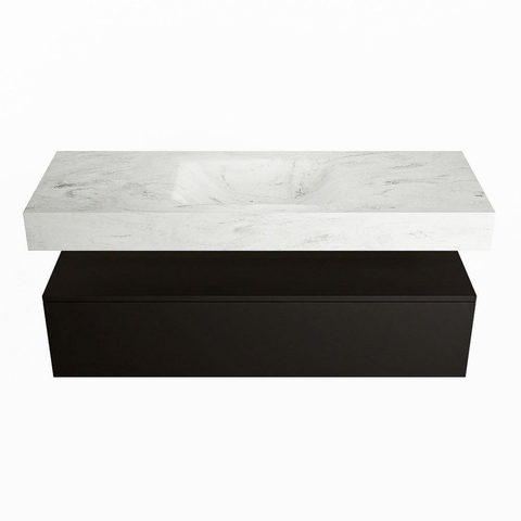 Mondiaz ALAN-DLUX Ensemble de meuble - 130cm - meuble Urban mat - 1 tiroir - Lavabo Cloud Opalo suspendu - vasque Centre - 0 trous de robinet SW806149