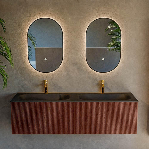Mondiaz KURVE Ensemble meuble de salle de bains - 150x46x40cm - 2 tiroirs - lavabo solid surface - double - 2 trous de robinet - Ruby SW1415383