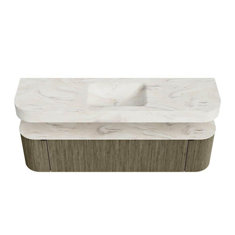 MONDIAZ THOR-DLUX 170cm meuble de salle de bains arrondi gauche + droite couleur Shadow avec 1 tiroir et 2 portes. Vasque suspendue CLOUD Milieu 1 trou de robinet couleur Ostra. SW1465548