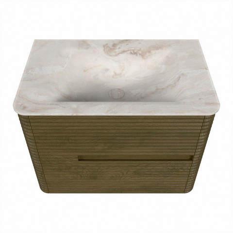 Mondiaz CIRO-DLUX Meuble de salle de bains - 70x45x50cm - lavabo solid surface Frappe - 1 vasque au milieu - 1 trou de robinetterie - 2 tiroirs - Dusk SW1532801