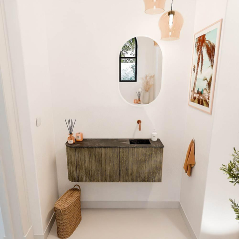 Mondiaz JOYA-DLUX 101.6cm toiletmeubel - ronding links kleur Dusk - Wastafel FAYE positie Rechts Zonder kraangat kleur Lava. SW1423322