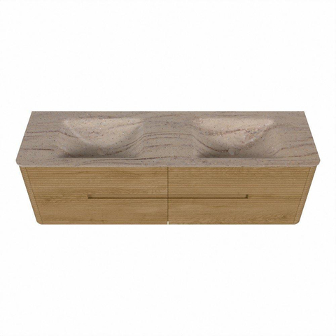 Mondiaz CIRO-DLUX Badkamermeubelset - 160x45x50cm - Solid surface wastafel Saba - 2 wasbak Dubbel - zonder kraangaten - 4 lades - Oak SW1531247