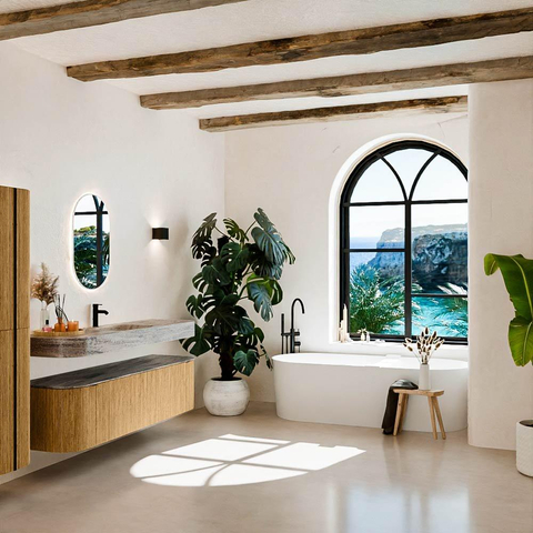 MONDIAZ THOR-DLUX 170cm badmeubel ronding links + rechts kleur Oak met 1 lade en 2 deuren. Vrijhangende wastafel CLOUD Midden 1 kraangat kleur Oza. SW1465673