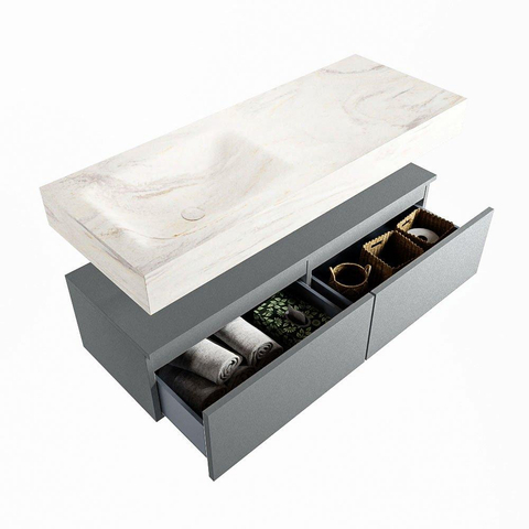 Mondiaz ALAN-DLUX Ensemble de meuble - 120cm - meuble Plata mat - 2 tiroirs - Lavabo Cloud Ostra suspendu - vasque gauche - 1 trou de robinet SW807996