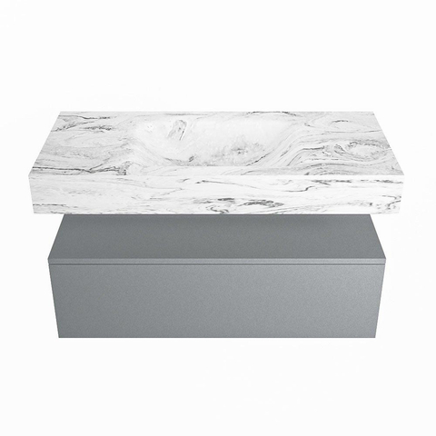 Mondiaz ALAN-DLUX Ensemble de meuble - 100cm - meuble Plata mat - 1 tiroir - Lavabo Cloud Glace suspendu - vasque Centre - 0 trous de robinet SW806166