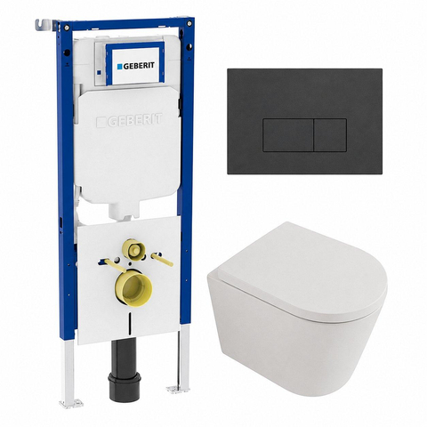 QeramiQ Dely Pack WC - 36.3x51.7cm - à fond creux - sans bride - réservoir encastré Geberit UP720 - abattant WC à fermeture douce - plaque de déclenchement blanche brillante - boutons ronds - beige mat SW1428025