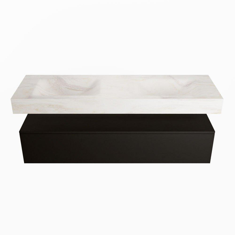 Mondiaz ALAN-DLUX Ensemble de meuble - 150cm - meuble Urban mat - 1 tiroir - Lavabo Cloud Ostra suspendu - vasque Gauche et droite - 2 trous de robinet SW807601