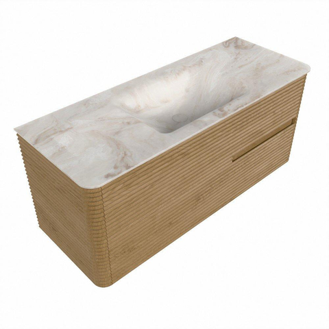 Mondiaz CIRO-DLUX Badkamermeubelset - 120x45x50cm - Solid surface wastafel Frappe - 1 wasbak Midden - zonder kraangaten - 2 lades - Oak SW1530866