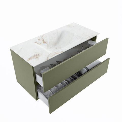 MONDIAZ VICA-DLUX Ensemble meuble de salle de bains - 100cm - meuble bas army - 2 tiroirs - lavabo encastré cloud au centre - sans trous de robinet - version haute 60cm - frape SW1088700