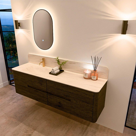 Mondiaz CIRO-DLUX Ensemble de meubles de salle de bains - 170x45x50cm - Plan-vasque en solid surface Meli - 1 vasque à gauche - 1 trou de robinet - 4 tiroirs - Shadow SW1532540