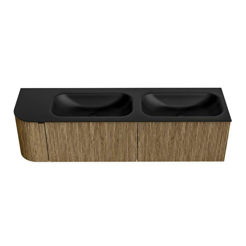 Mondiaz KURVE Ensemble de meuble de salle de bains - 165x46x40cm - 2 tiroirs - 1 porte - vasque solid surface - double / droite - sans trou de robinet - Dusk SW1414842