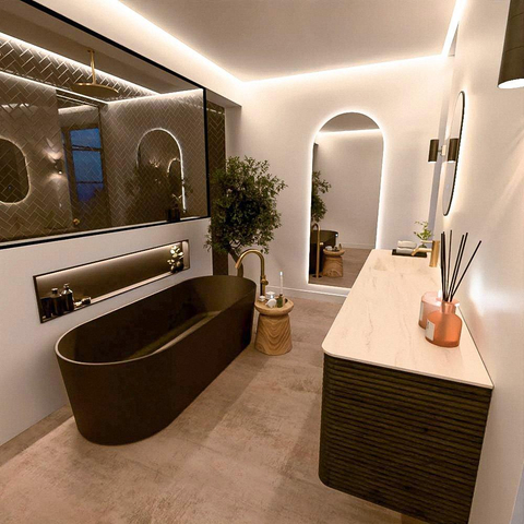 Mondiaz CIRO-DLUX Ensemble de meubles de salle de bains - 190x45x50cm - Plan vasque solid surface Meli - 1 lavabo à gauche - 1 trou de robinet - 4 tiroirs - Shadow SW1532547