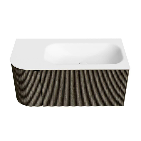 Mondiaz KURVE Ensemble meuble de salle de bains - 95x46x40cm - 1 tiroir - 1 porte - lavabo solid surface - à droite - sans trou de robinet - Shadow SW1414220