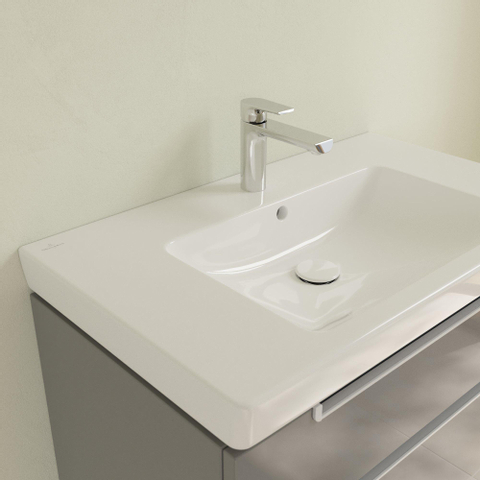 Villeroy & Boch Subway 2.0 wastafel - 80x47cm - 1 kraangat ongeslepen - met overloop - keramiek - White Alpine (glans wit) 1024064