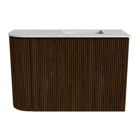 Mondiaz JOYA-DLUX Meuble de toilette 61,6cm - arrondi gauche couleur Noyer - Vasque FAYE position Droite Sans trou de robinet couleur Opalo. SW1422567