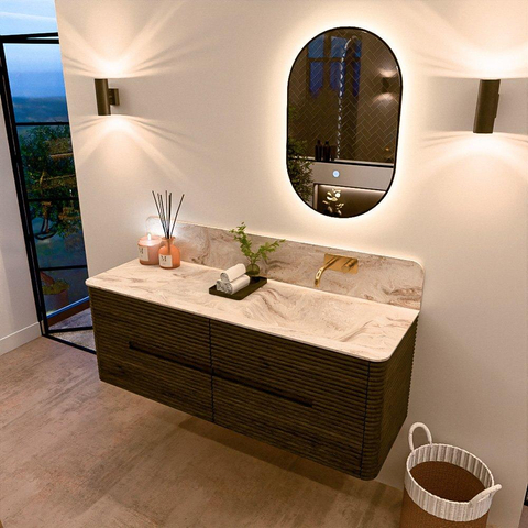 Mondiaz CIRO-DLUX Ensemble de meubles de salle de bains - 140x45x50cm - vasque solid surface Frappe - 1 bassin à droite - sans trous de robinet - 4 tiroirs - Shadow SW1533799