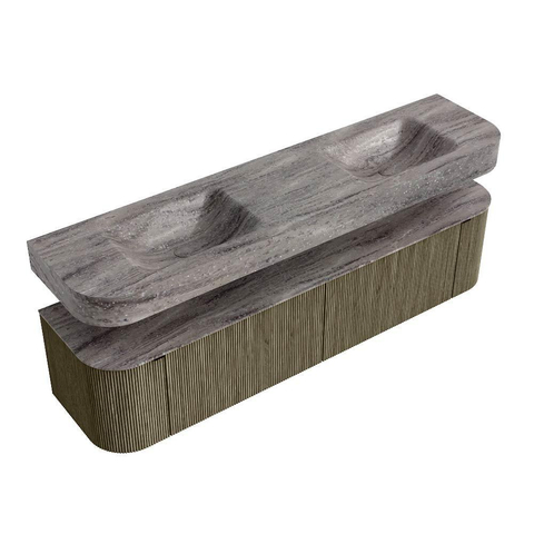 MONDIAZ THOR-DLUX Meuble de salle de bains - 190cm - arrondi gauche + droite - couleur Shadow - 2 tiroirs et 2 portes - Vasque suspendue CLOUD Double 2 trous de robinet - couleur Oza SW1466667