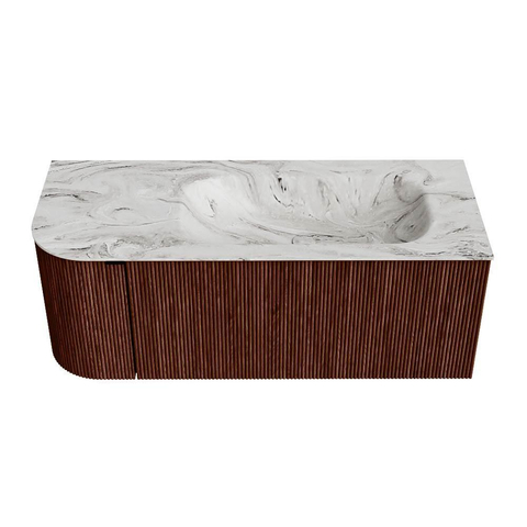 Mondiaz KURVE-DLUX Badkamermeubelset - 115x46x40cm - 1 lade - 1 deur - wastafel solid surface - rechts - zonder kraangat - Ruby SW1415809