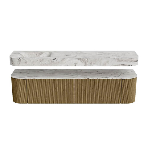 MONDIAZ THOR-DLUX Meuble de salle de bains 190cm arrondi gauche + droite couleur Dusk avec 2 tiroirs et 2 portes. Vasque suspendue CLOUD Gauche sans trou de robinet couleur Glace. SW1466465