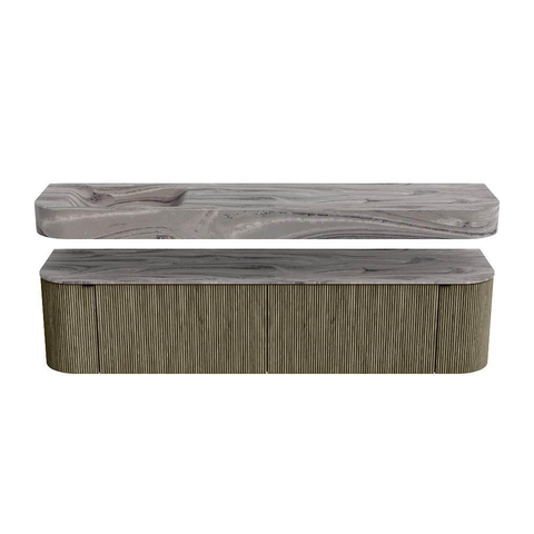 MONDIAZ THOR-DLUX Meuble de salle de bains 190cm arrondi gauche + droite couleur Shadow avec 2 tiroirs et 2 portes. Vasque suspendue CLOUD Gauche 1 trou de robinet couleur Sombra. SW1466625