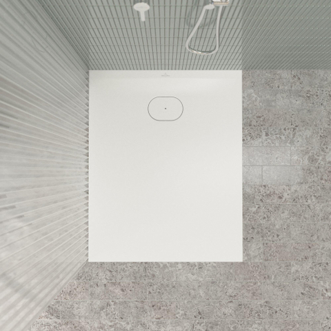 Villeroy & Boch Ecora douchebak - 100x80x3.5cm - afvoer korte zijde - stone white (wit) SW1559009