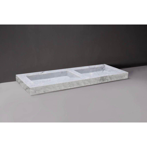 Forzalaqua Palermo Doppio lavabo 140.5x51.5x9cm Rectangulaire 0 trous de robinet 2 lavabos Pierre naturelle Carrara poli & taillé SW230715