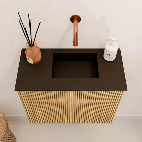 Mondiaz JOYA 50cm meuble de salle de bains - couleur Oak - Vasque FAYE position Droite Sans trou de robinet couleur Urban SW1421153