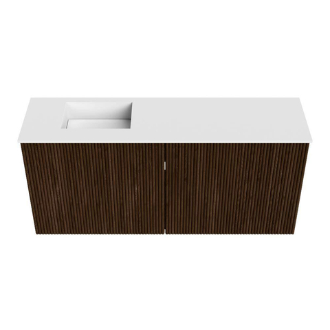 Mondiaz JOYA 90cm meuble de salle de bains - couleur Walnut - Vasque FAYE position Gauche 1 trou de robinet couleur Talc SW1421265
