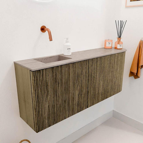 Mondiaz JOYA-DLUX 101.6cm meuble de salle de bains - arrondi droit couleur Dusk - Vasque FAYE position Gauche Sans trou de robinet couleur Saba. SW1426096