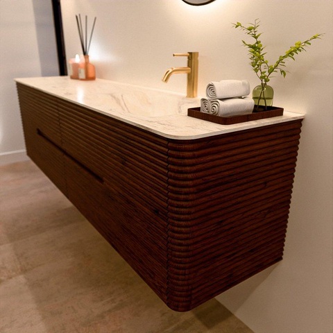 Mondiaz CIRO-DLUX Ensemble de meubles de salle de bains - 180x45x50cm - Plan vasque Solid surface Ostra - 1 lavabo à droite - 1 trou de robinet - 4 tiroirs - Ruby SW1531876