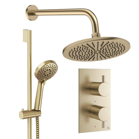 Crosswater MPRO Regendoucheset inbouw - 2 hendels - 30cm douchekop - handdouche - glijstang - wandarm - geborsteld messing (goud) SW1472621