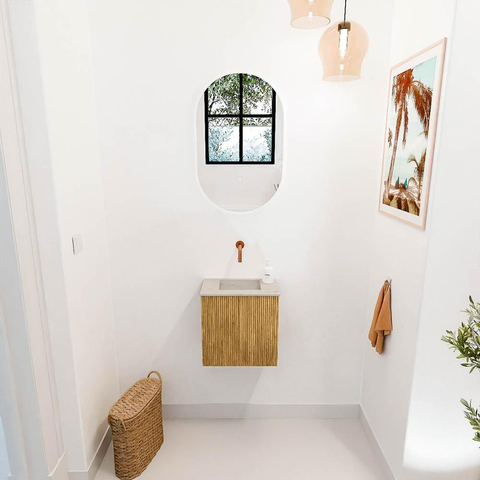 Mondiaz JOYA-DLUX Meuble de toilette 40cm - couleur Chêne - Vasque FAYE position Milieu Sans trou de robinet couleur Opalo. SW1422092