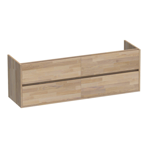 BRAUER Adore meuble sous-lavabo - 160x46x55cm - 4 tiroirs à fermeture douce - sans poignée - 2 découpes pour siphon - chêne massif - chêne abouté gris SW393132