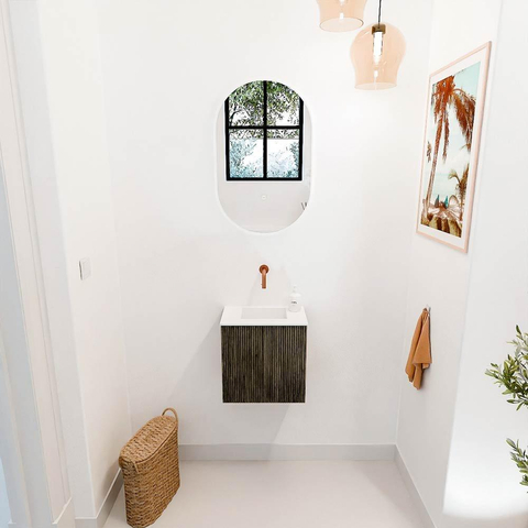 Mondiaz JOYA 40cm toiletmeubel - kleur Shadow - Wastafel FAYE positie Midden Zonder kraangat kleur Talc. SW1421378