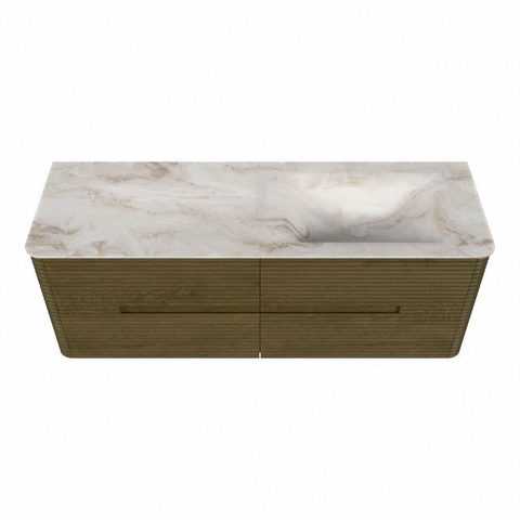 Mondiaz CIRO-DLUX Badkamermeubelset - 140x45x50cm - Solid surface wastafel Frappe - 1 wasbak Rechts - 1 kraangat - 4 lades - Dusk SW1532827