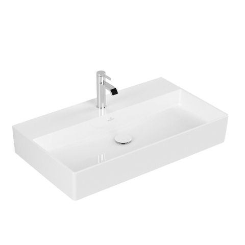 Villeroy & Boch memento 2.0 wastafel - voor handdoekhouders - 80x47cm - zonder overloop - 1 kraangat CeramicPlus - White Alpine (glans wit) SW358450