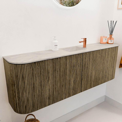 Mondiaz JOYA-DLUX meuble WC 123,2 cm - arrondi à gauche et à droite couleur Dusk - lavabo FAYE position centrale 1 trou de robinet couleur Ostra. SW1423441