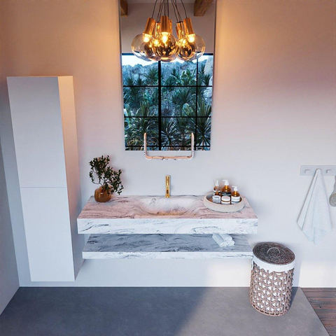 Mondiaz ALAN-DLUX Ensemble de meuble - 130cm - meuble Glace mat - 0 tiroirs - Lavabo Cloud Glace suspendu - vasque Centre - 1 trou de robinet SW808983