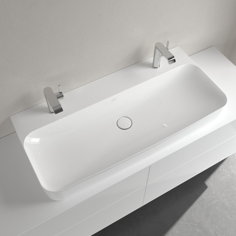 Villeroy & Boch finion wastafel onderzijde - geslepen - met 2 kraangaten - 100x47cm CeramicPlus - zonder overloop - White Alpine (glans wit) SW106498