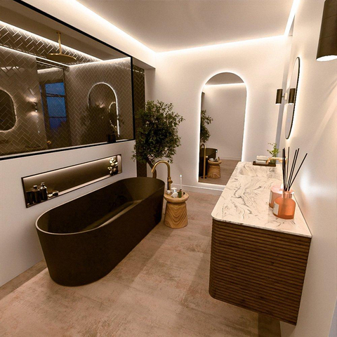 Mondiaz CIRO-DLUX Badkamermeubelset - 170x45x50cm - Solid surface wastafel Glace - 1 wasbak Links - zonder kraangaten - 4 lades - Dusk SW1533000