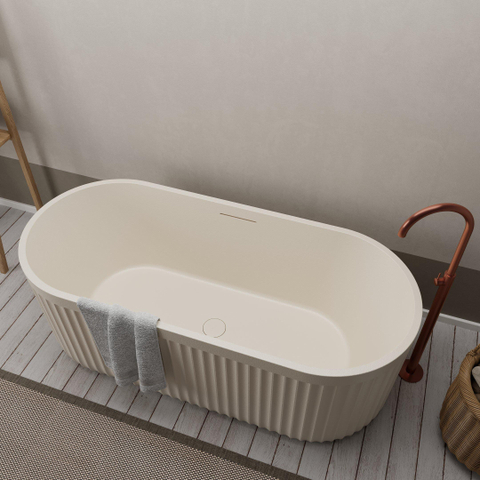 Ideavit Archtec Baignoire îlot 170x75x60cm - Rock Texture - avec trop-plein - bonde clic clac - pieds réglables - crème SW1220454